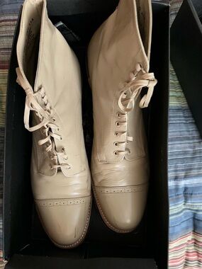 STACY ADAMS Men’s Cream Leather Cap Toe Dress Boots Size 12 D 00015-15 Brogue
